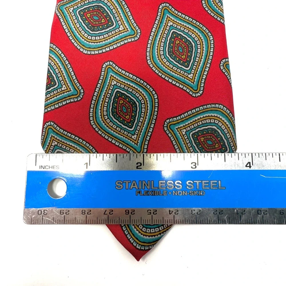 Crowleys Private Stock Red 100% Silk Tie‎ Paisley Diamond Pattern Handmade Men's